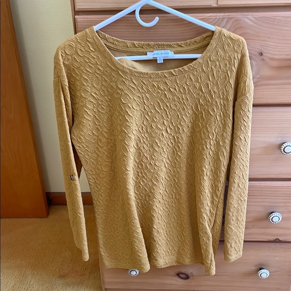 Rose + Olive Mustard Textured Long Sleeve Top